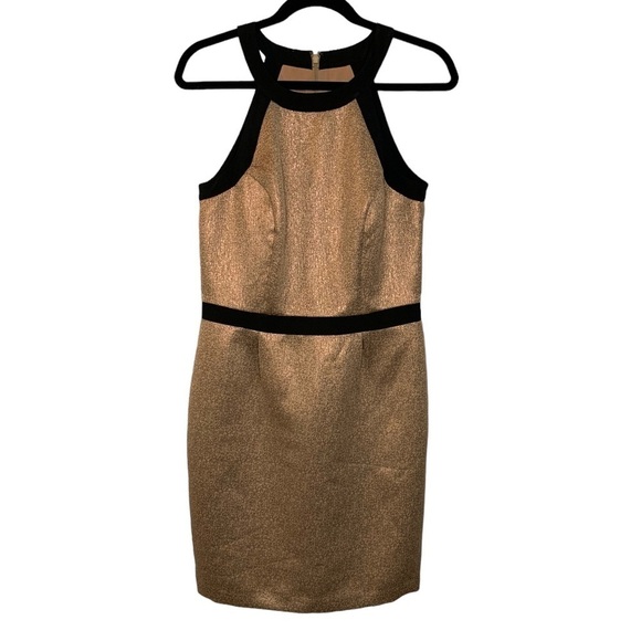 NWT The Limited Halter Rose Gold Black Metallic Bodycon Dress SiE 4 Tall - Picture 2 of 11